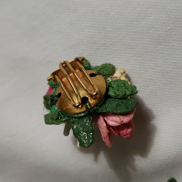 Vintage Porcelain and fabric earrings - Picture 4 of 6